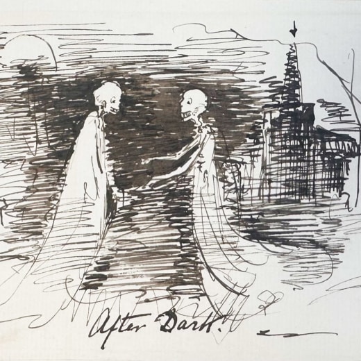 A drawing of ghostly creatures