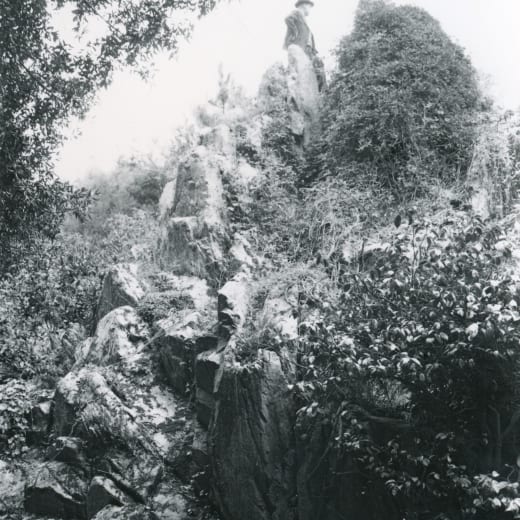 A black and white photos of some rocks