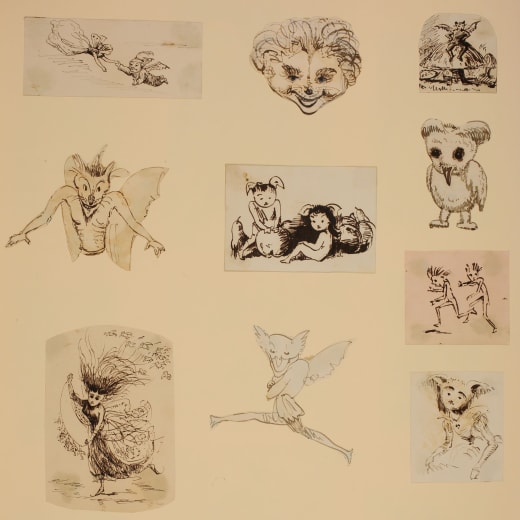 multiple black and white sketches