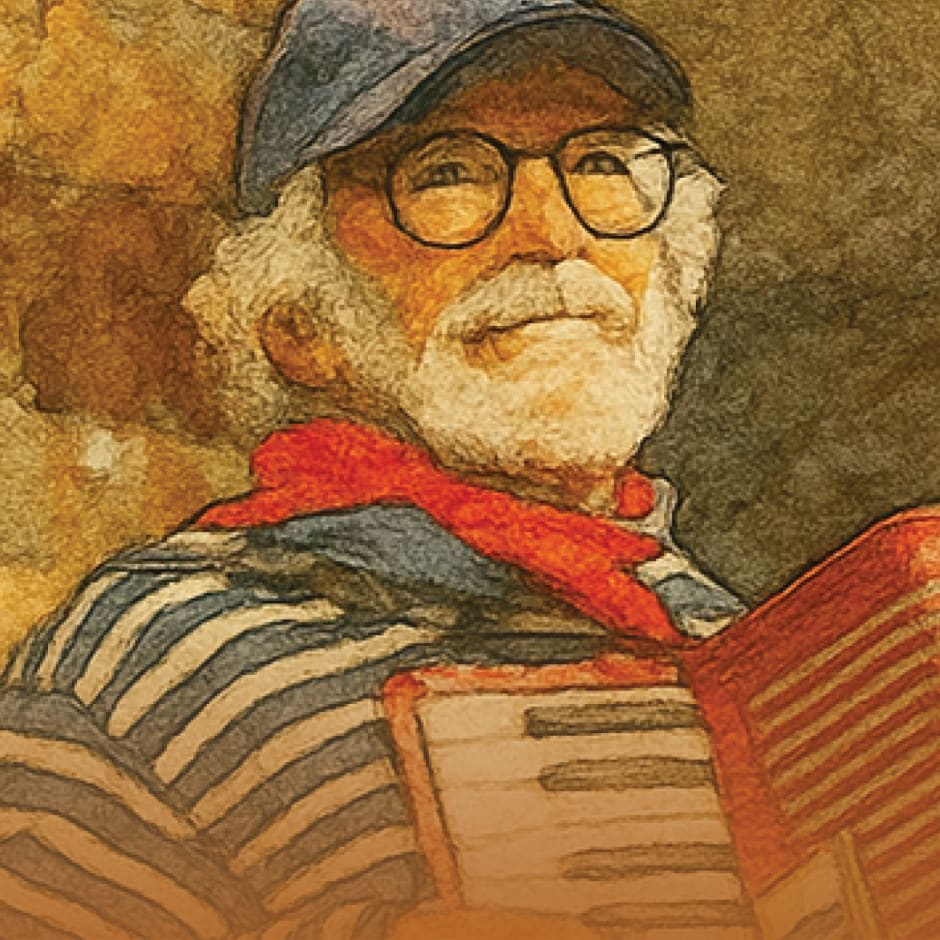 Graphic banner of an accordion player