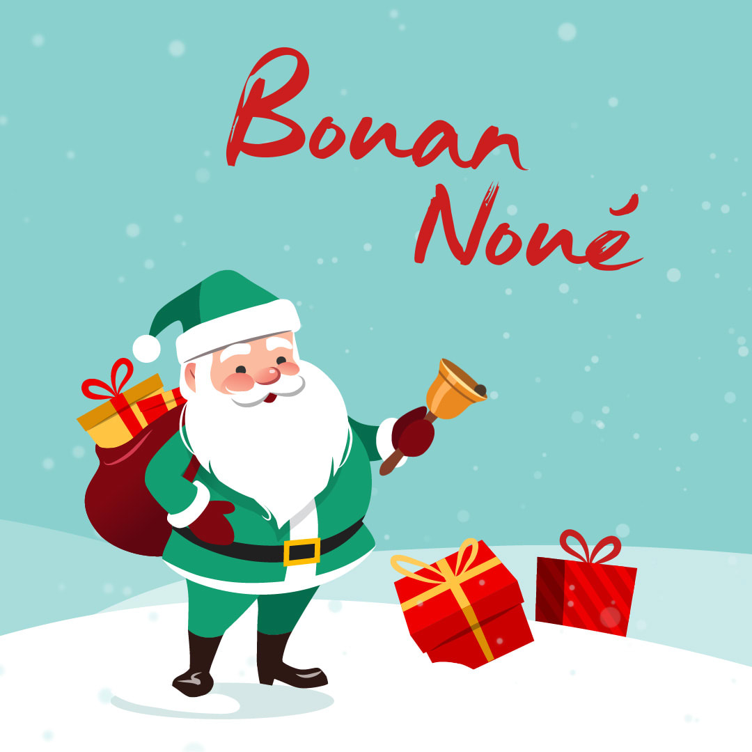 Father Christmas in green with presents