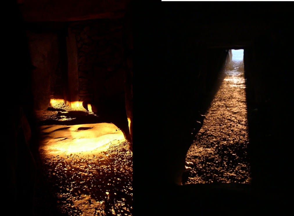 light coming through at equinox to light a dark stone chamber.