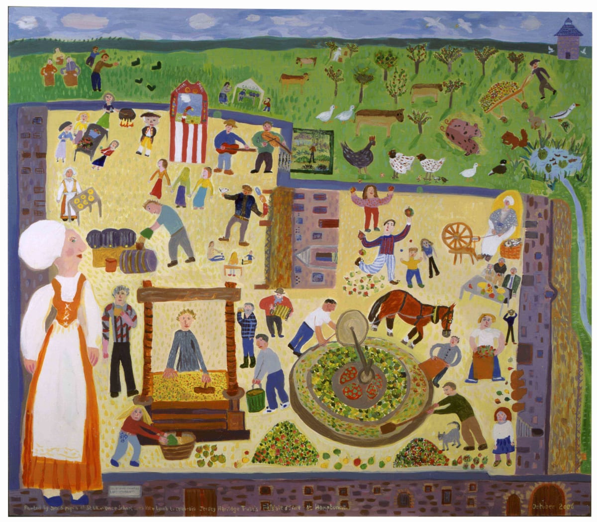 A painting depicting cider making