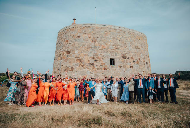 Kempt Tower wedding party in front of tower