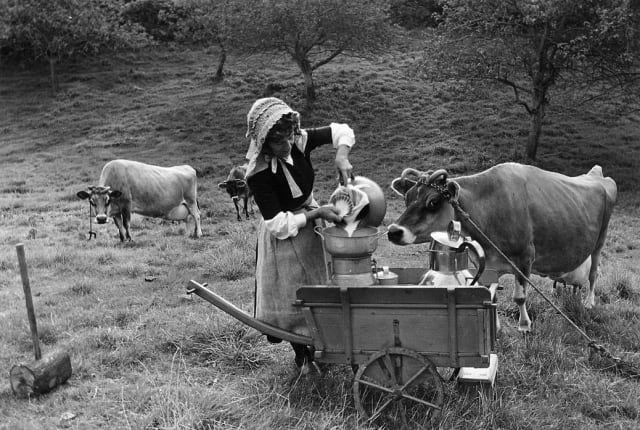 Black and White photo of milk maid