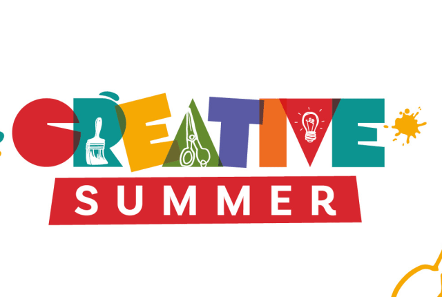 creative summer in a graphic bright style with paint brush and paint spills
