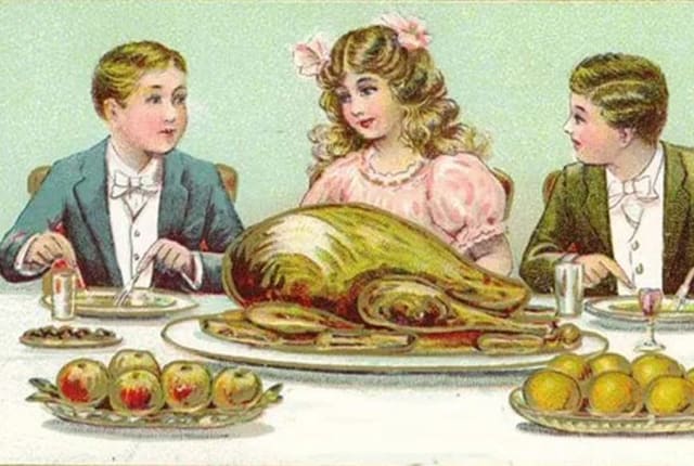Image of three people eating Christmas dinner