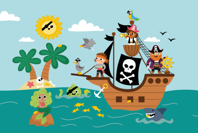 A cartoon pirate ship