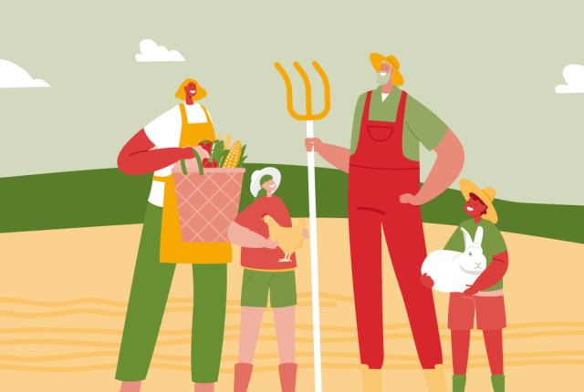 Animation of people on a farm