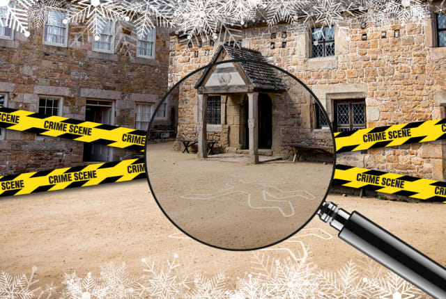 A magnifying glass and crime scene mock up