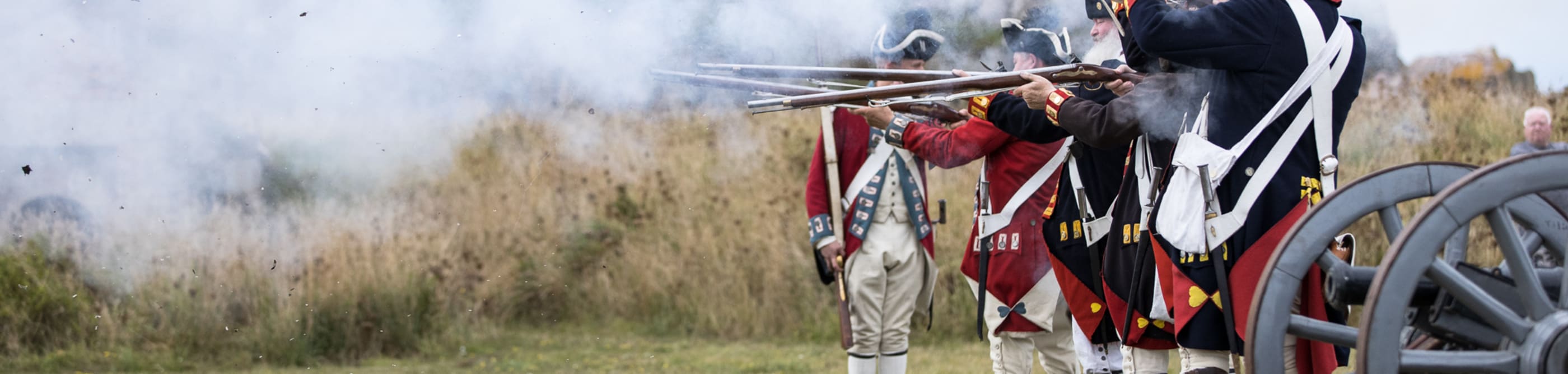 Men fire guns dressed as 1781 Jersey Militia