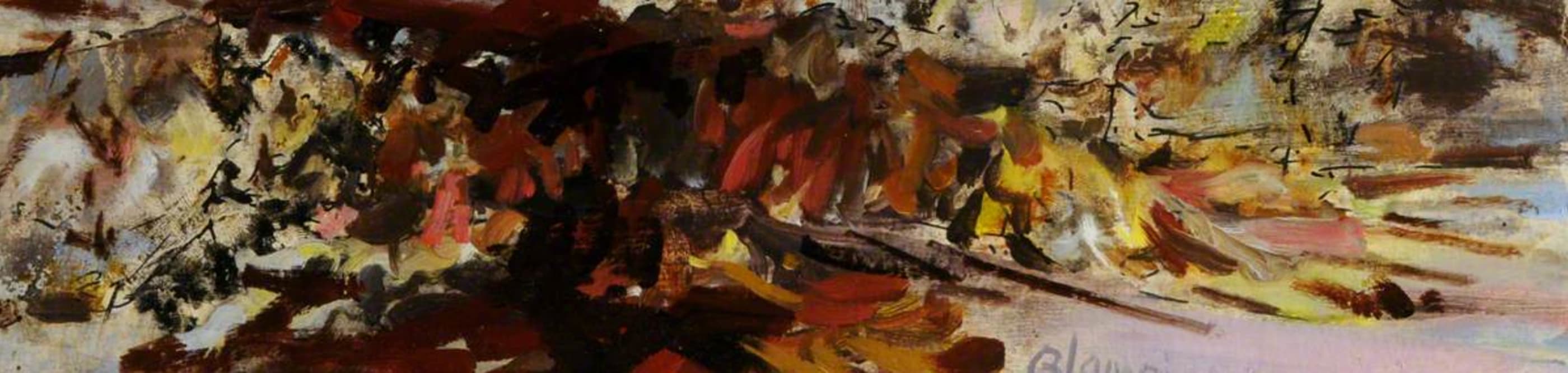 A painting of someone collecting seaweed