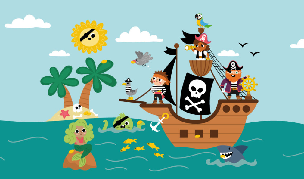 A cartoon pirate ship
