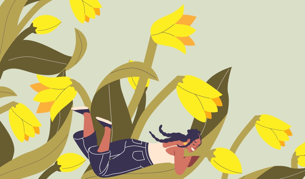 Animation of two children playing in daffodils