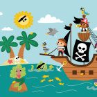 A cartoon pirate ship