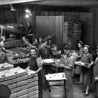 Women packing items in a farm shed