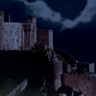 A dark castle scene with Halloween written across it.