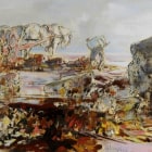 A painting of someone collecting seaweed