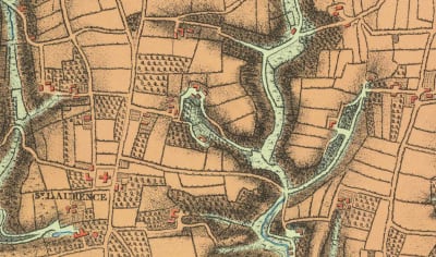 Detail from the Richmond map of 1795 showing orchards in St Lawrence