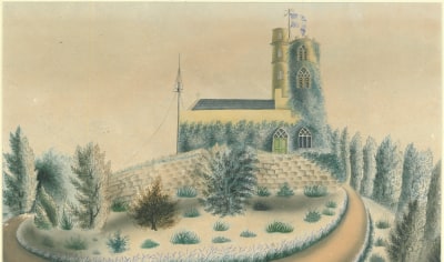 Postcard of a tower in the woods