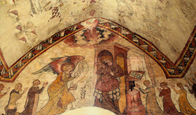 A decorated church ceiling