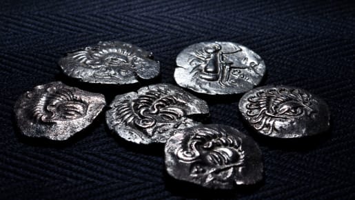 close up of six Coriosolitae coins