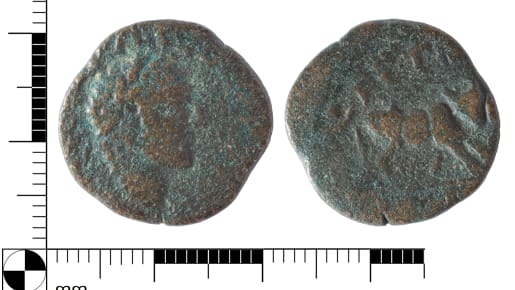 Research photo of both sides of a bronze age coin