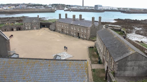 A large open space surrounded by buildings