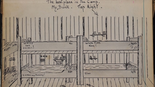 a sketch of a bunk room