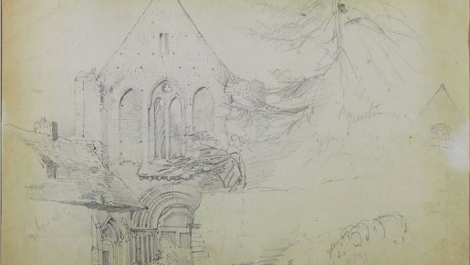 A drawing of an abbey