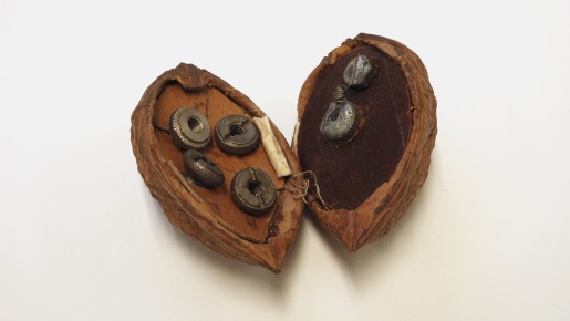 A radio hidden inside a walnut