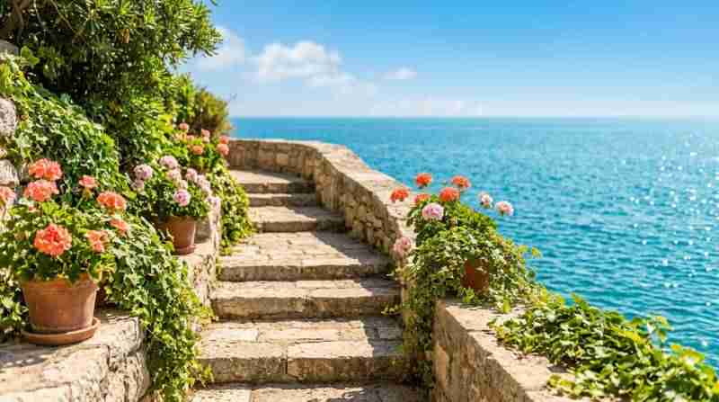 A sunlit stone path leading toward the sea, picturing trust as you know God