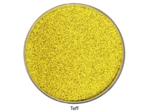 Coated teff with yellow coloring.