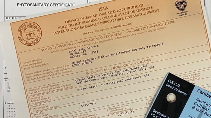 International seed test and tags.