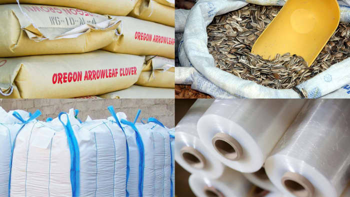 Stretch wrap, poly boag, totes and paper bags.