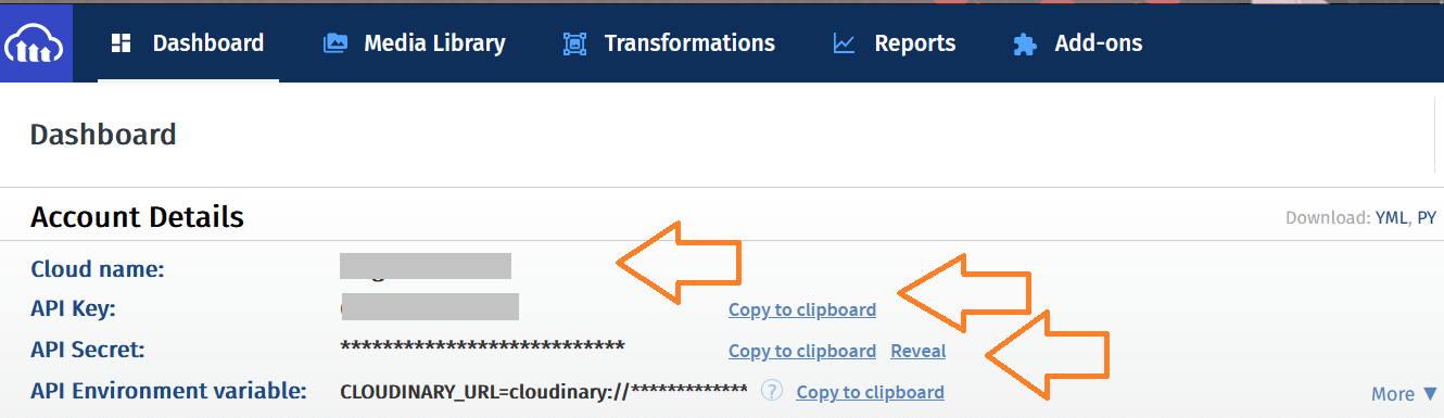 Cloudinary Dashboard API Keys