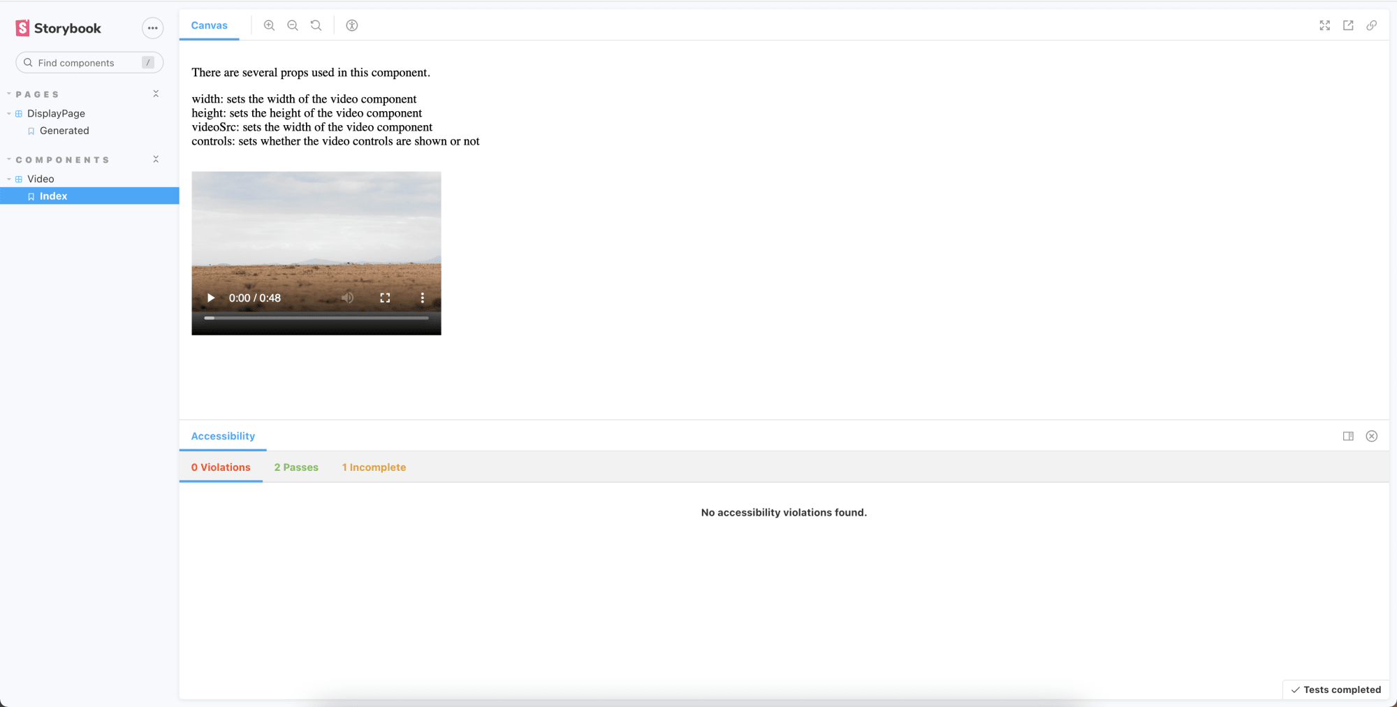 video component in Storybook