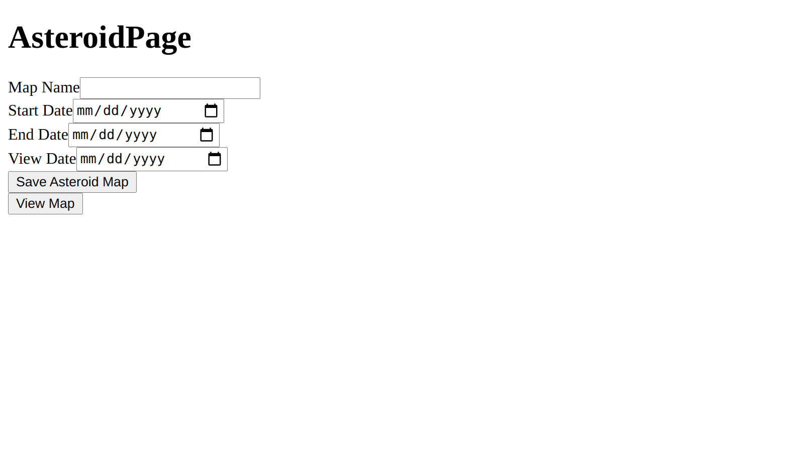 basic user form for asteroid data input