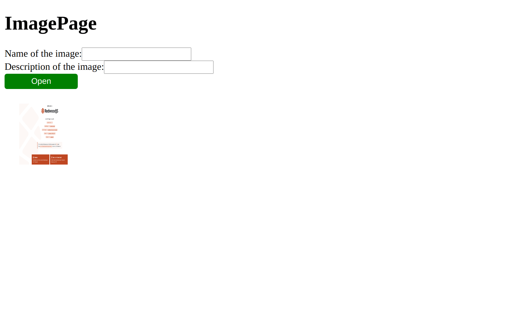 the image uploader and list of images