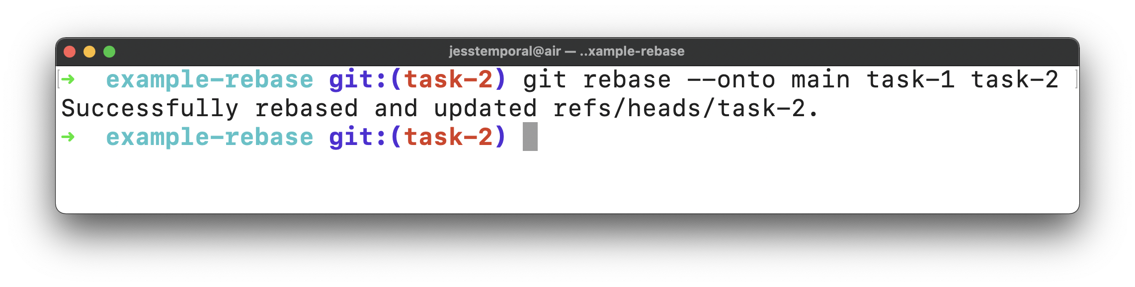 image showing the result of the command git rebase --onto main tarefa-1 task-2