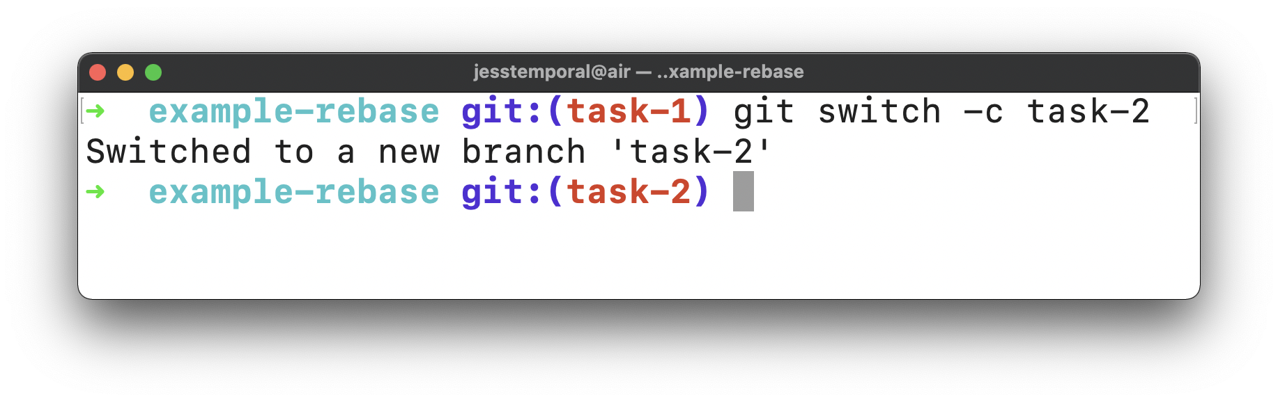 image showing the result of creating the branch task-2 from task-1