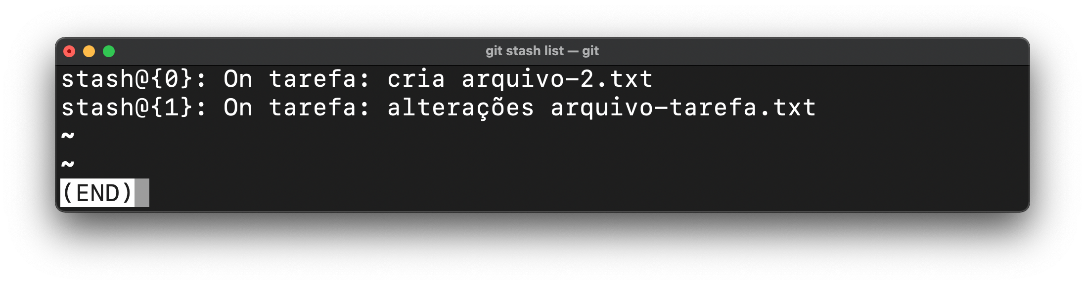 Image showing the stash list as output of the command git stash list with two stashes in the list