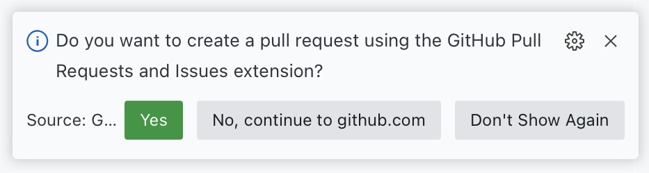 pull request pop up usando extensão no codespaces