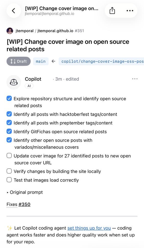 GitHub Copilot's updated pull request description with a detailed checklist of steps to implement the changes