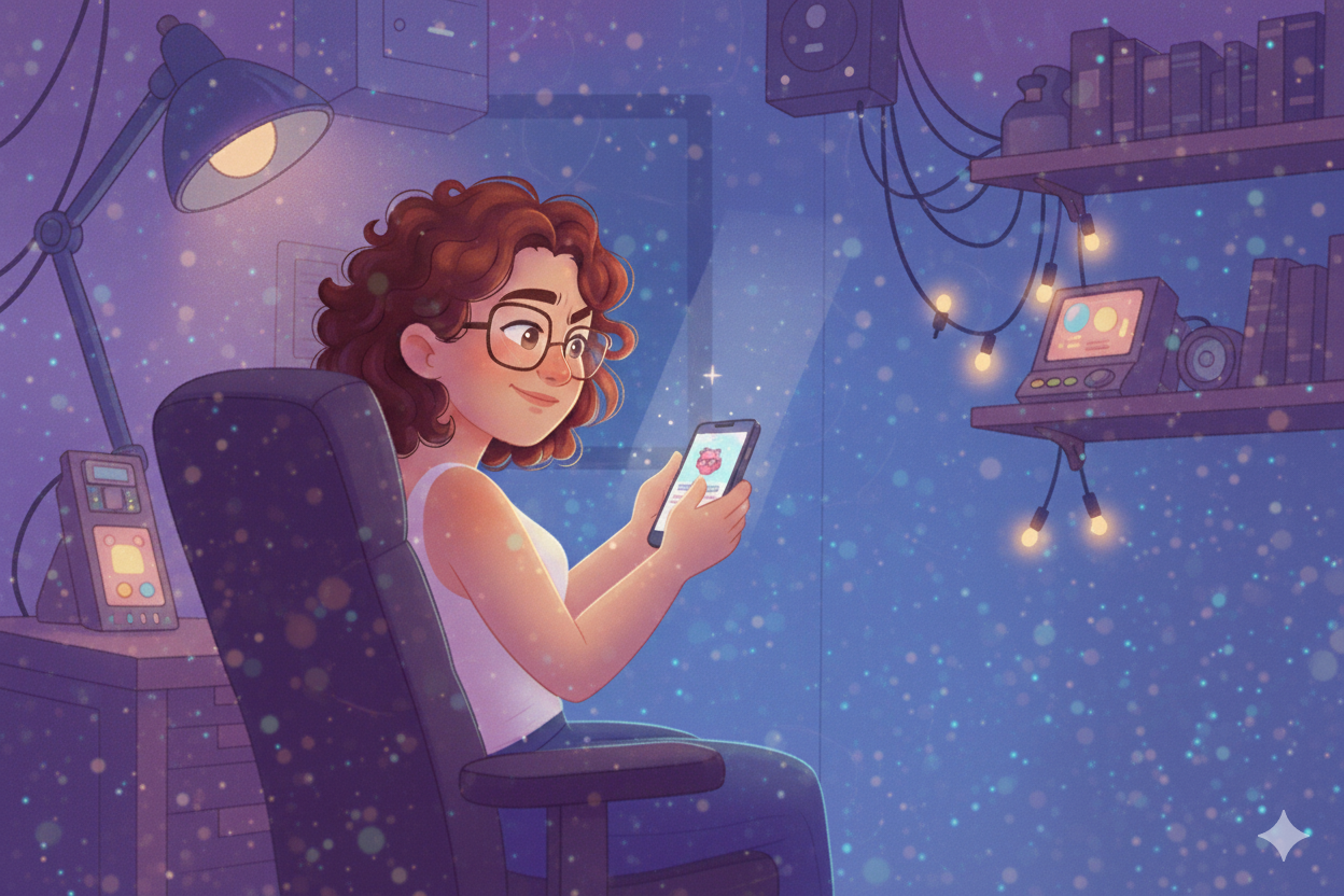 The writer using her phone to quickly fix the tiny bug with GitHub Mobile