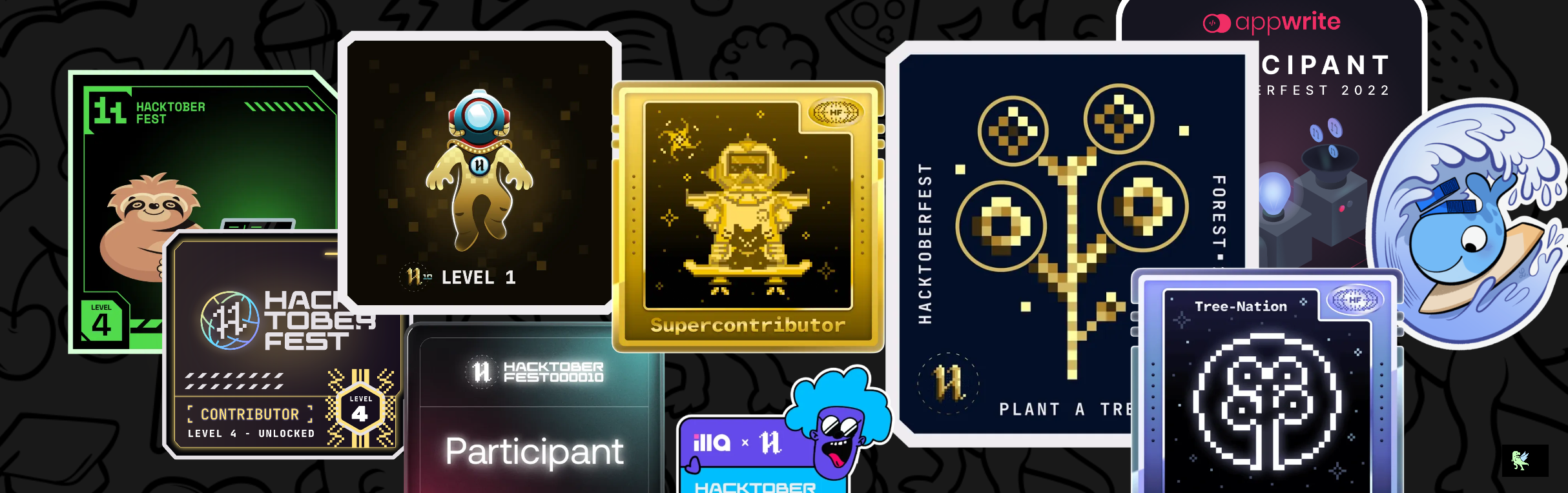 Uma imagem das badges Holopin de @jesstemporal, que é um link para visualizar o perfil completo Holopin dela