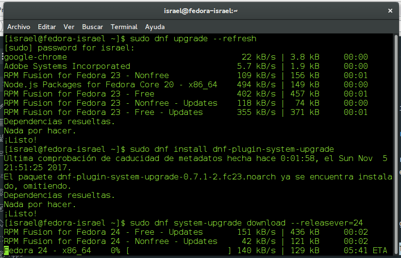 Actualizando Fedora 20 a Fedora 26