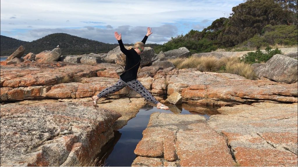 photo of me leaping in Bicheno