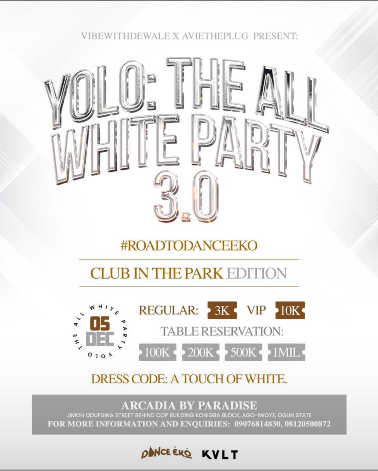 YOLO THE ALL WHITE PARTY 3.0 (CLUB IN THE PARK EDITION) poster