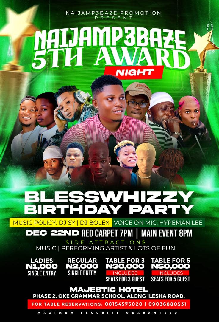 NAIJAMP3BAZE 5TH AWARD NIGHT, BLESSWHIZY BIRTHDAY PARTY poster